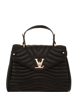 V Accent Crossbody Bag with Handle C-6618 BLACK